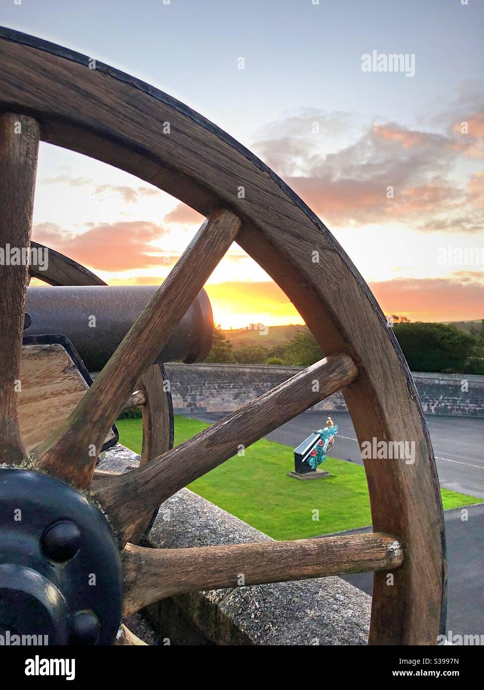 “A Canon  Sunrise”at Britannia Royal Naval College - Royal Navy - Smartphone Captured Stock Image