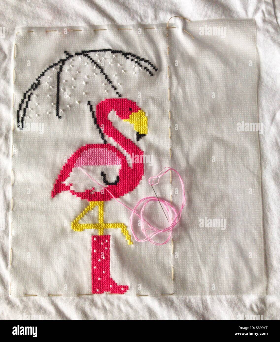 Flamingo cross stitch. - Smartphone Captured Stock Image