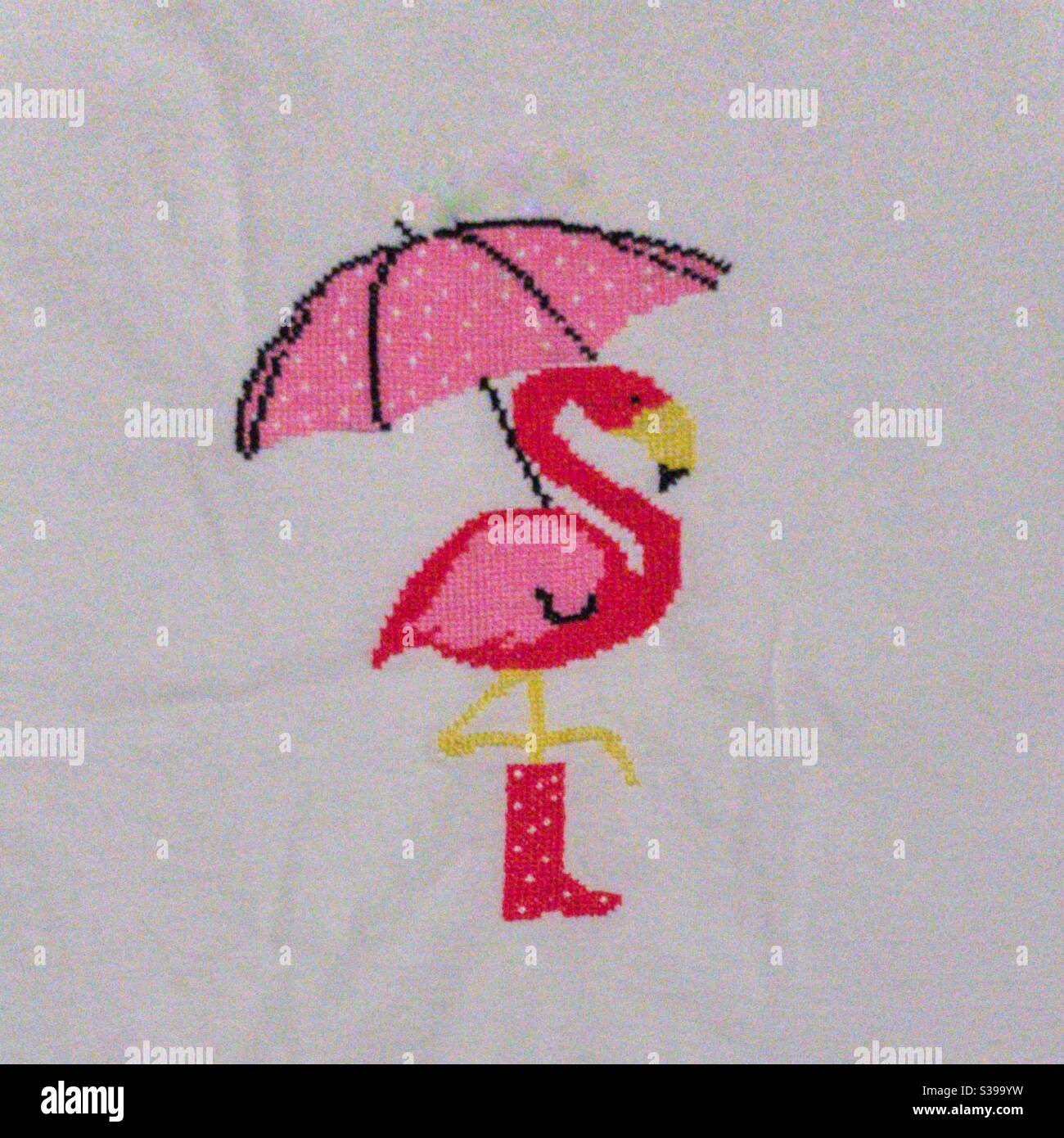 Flamingo cross stitch. - Smartphone Captured Stock Image