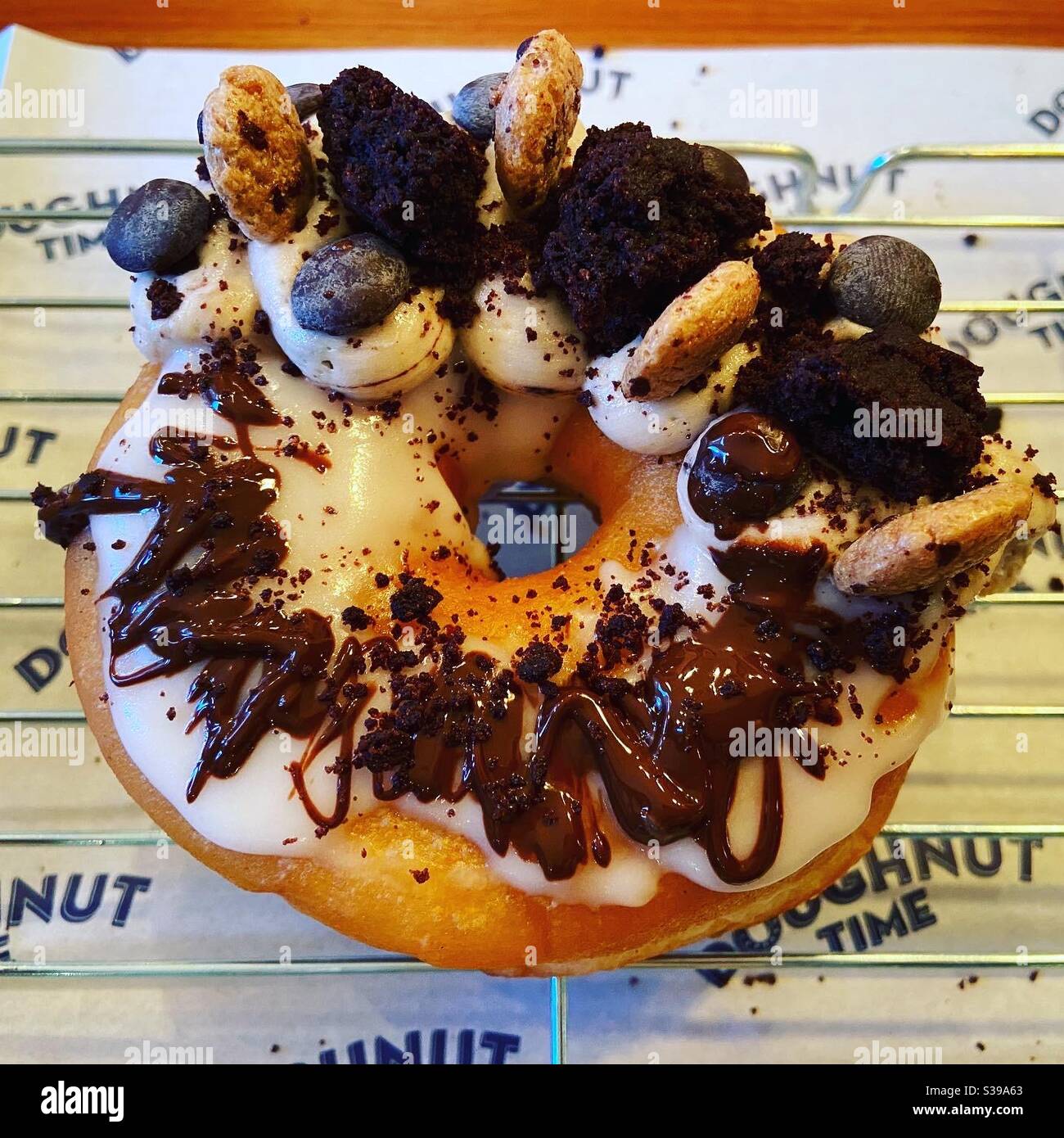 Doughnut Time vegan cookies and cream doughnut - Smartphone Captured Stock Image