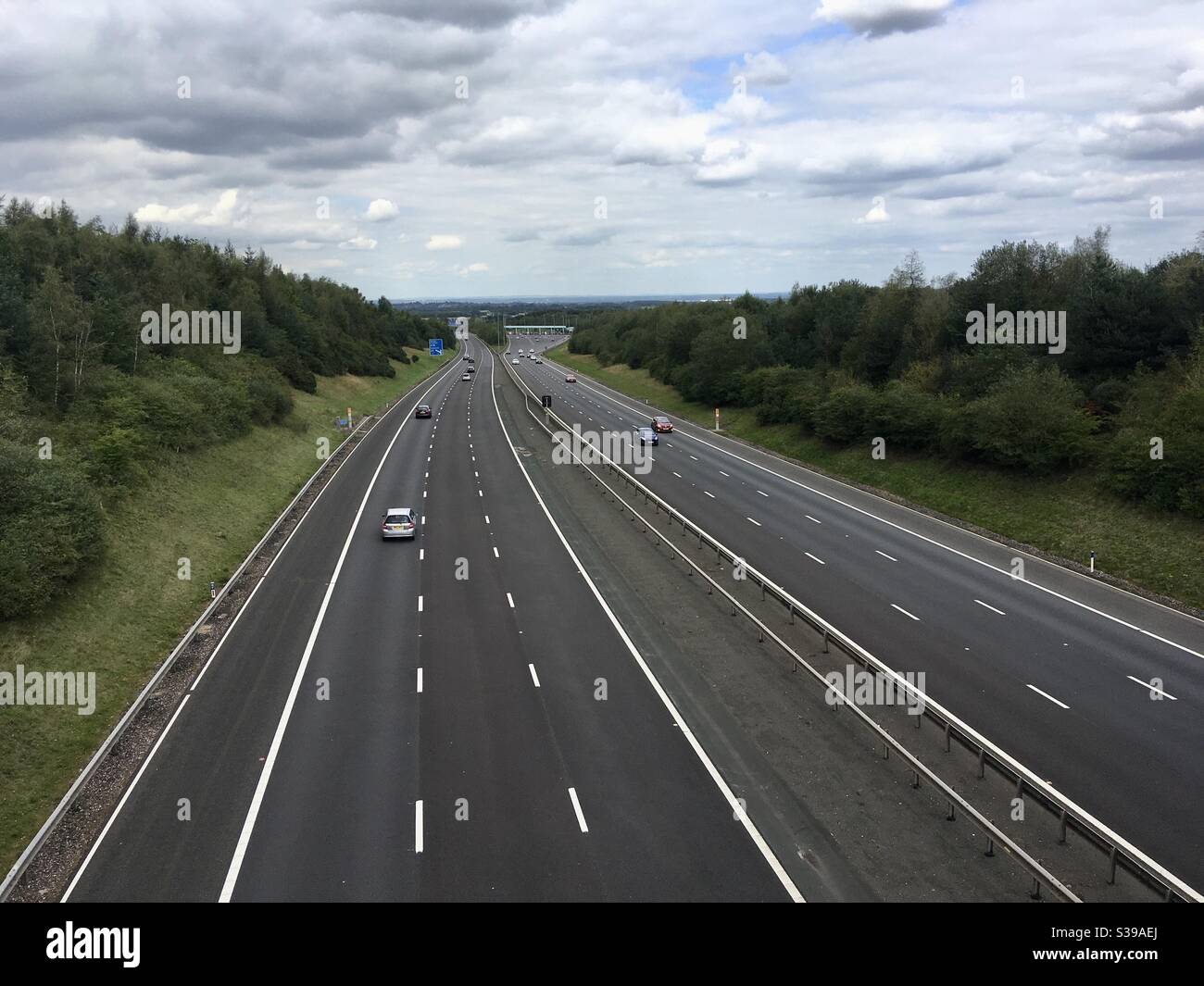 The M6 Toll Road north of Birmingham with free flowing traffic Stock Photo