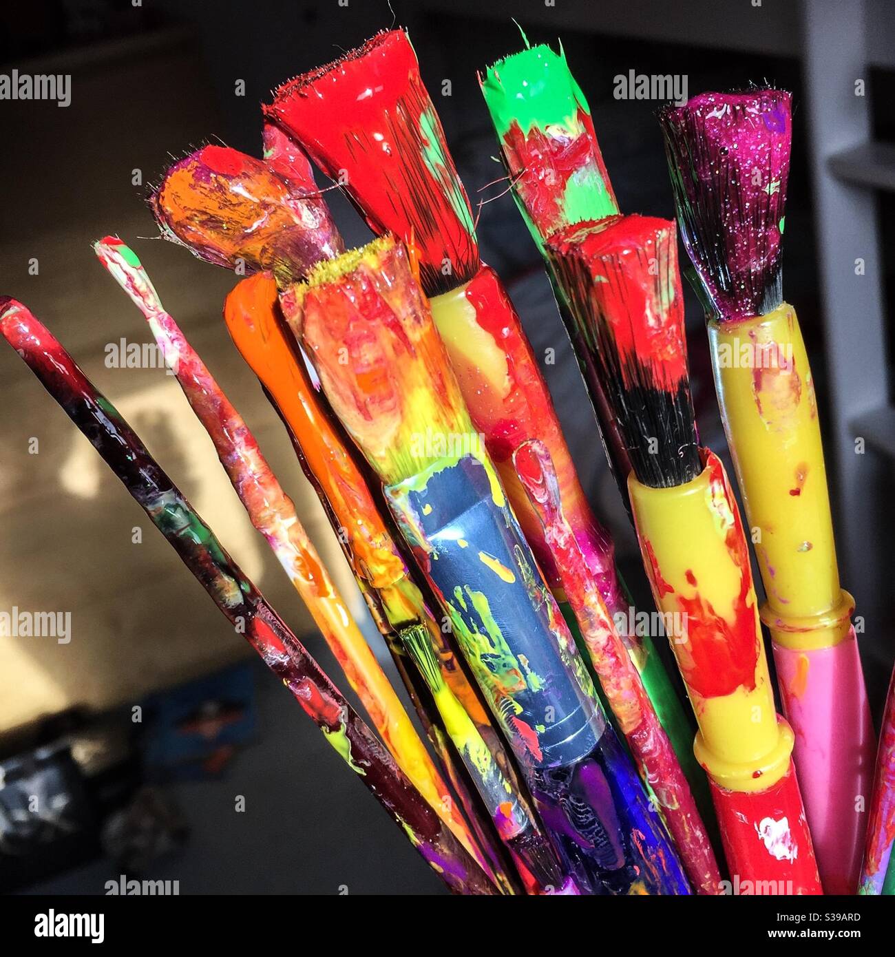 Messy paintbrushes - Smartphone Captured Stock Image