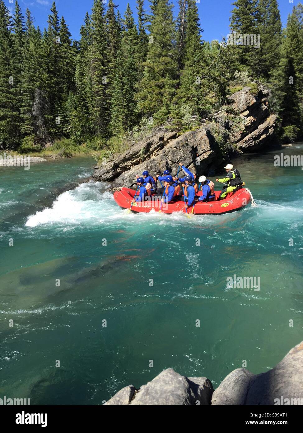 Travel Alberta, Kayaking, white water river rafting, Kananaskis River, Alberta, Canada, Kananaskis country - Smartphone Captured Stock Image