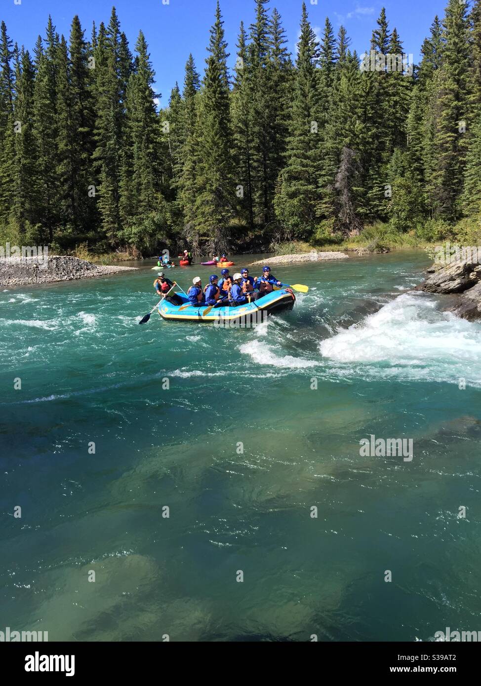 Travel Alberta, Kayaking, white water river rafting, Kananaskis River, Alberta, Canada, Kananaskis country - Smartphone Captured Stock Image