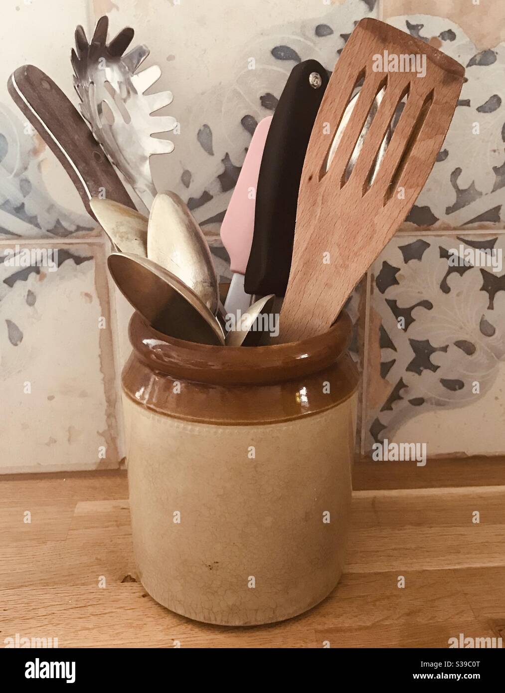 Cooking Utensils in Vintage container Stock Photo Alamy