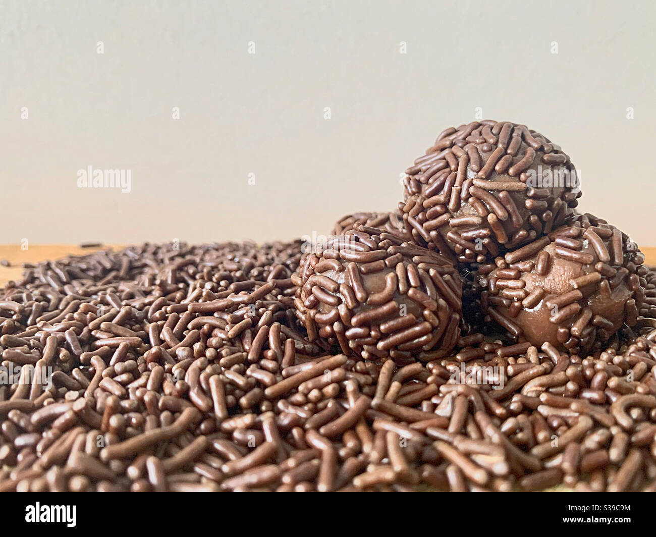 Brigadeiros: Brazilian chocolate truffles with chocolate sprinkles Stock Photo
