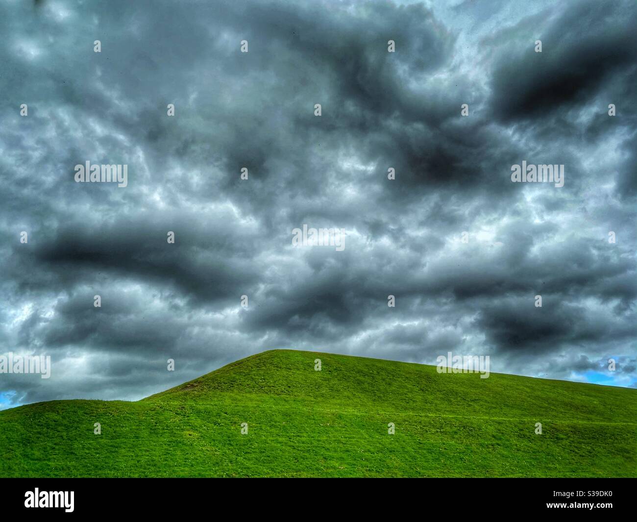 Sculptured embankment on reservoir at Rivington in Lancashire - Smartphone Captured Stock Image