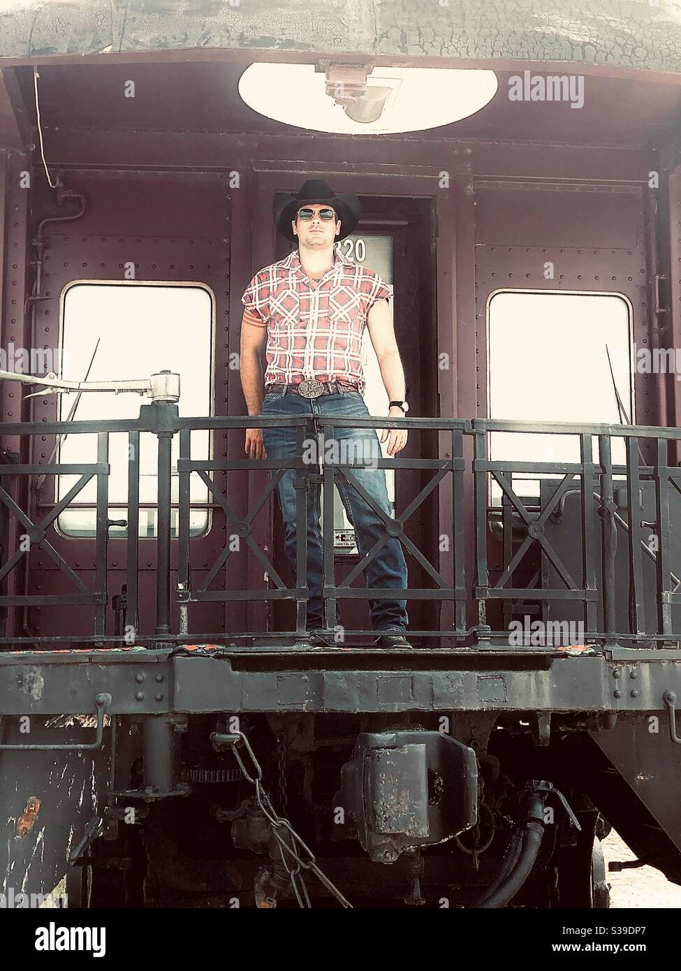 Man on train Stock Photo