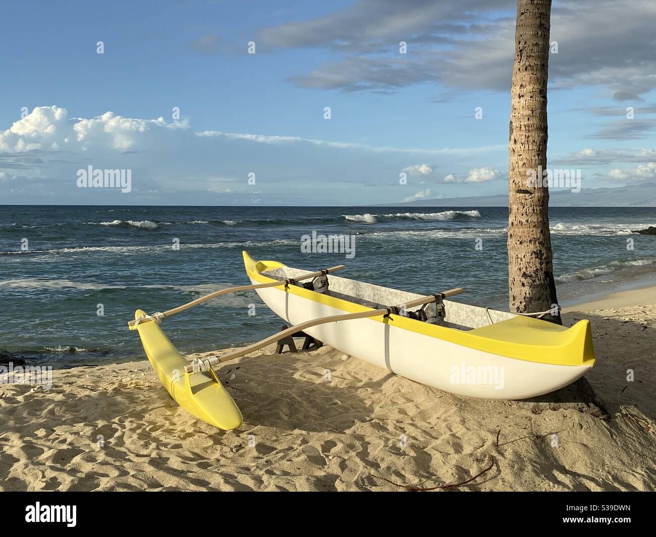 Hawaiian Canoe on Beach Stock Photo Alamy