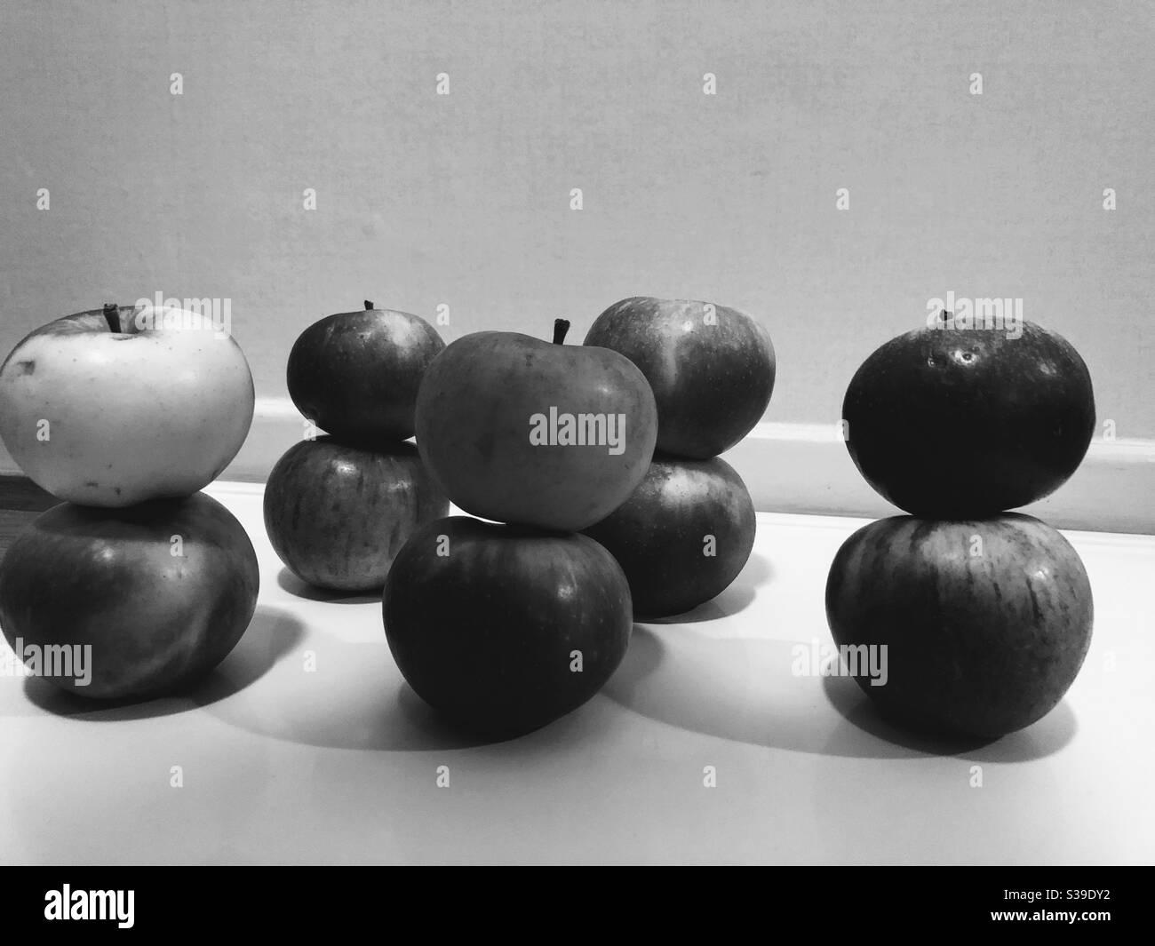 Allergy friendly apples in black and white. Stock Photo