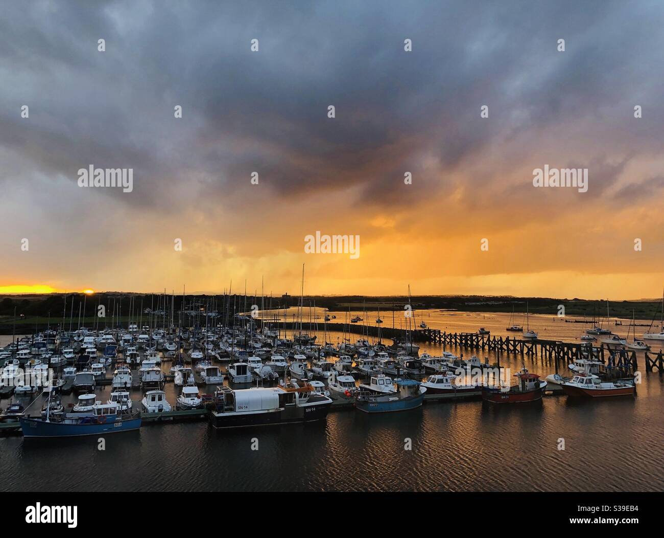 September sunset over Amble Marina and River Coquet - Smartphone Captured Stock Image
