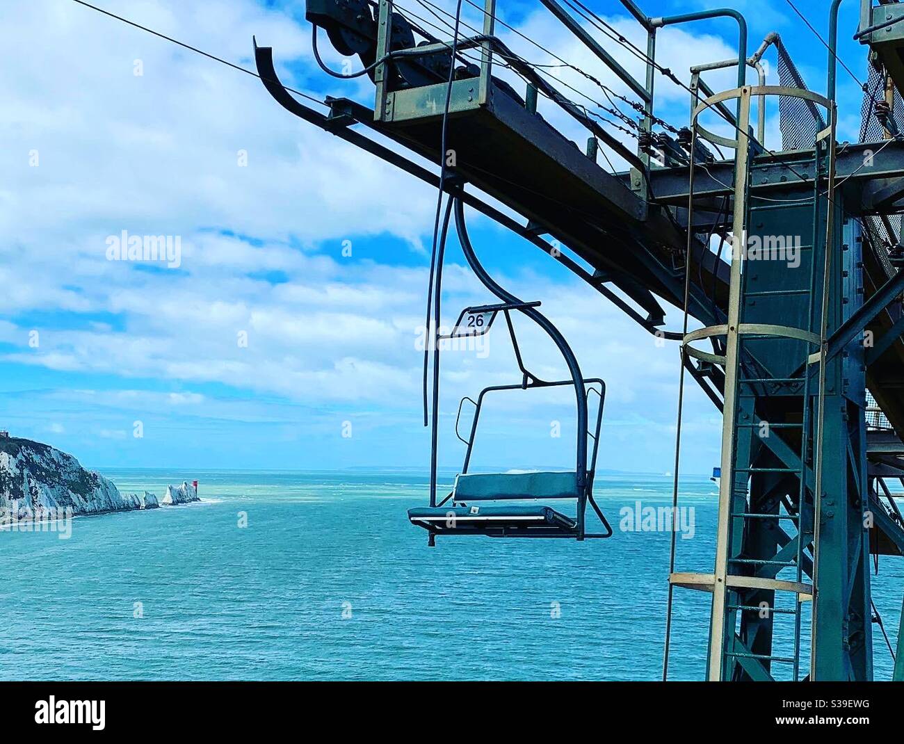A chairlift at Alum bay, the needles lighthouse, Isle of Wight Stock