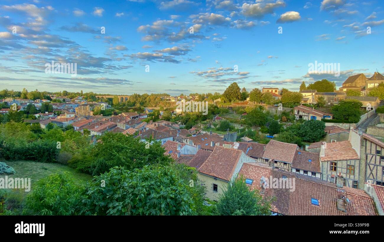 Early evening over the medieval quarter Parthenay Deux-Sèvres France Stock Photo