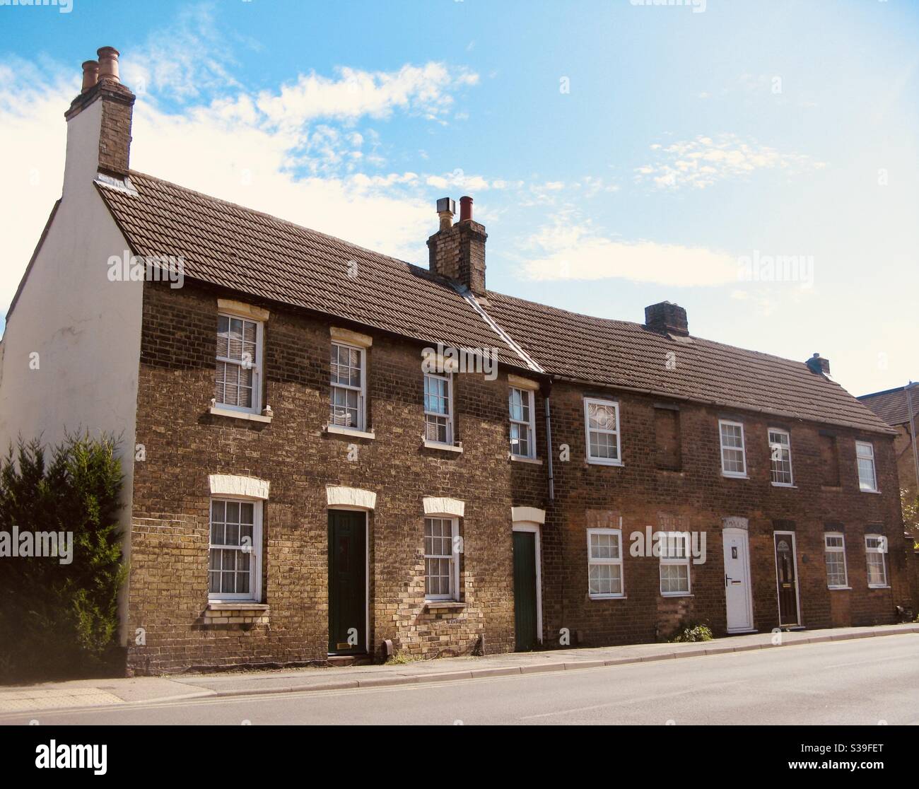 Stone terraced cottages in St Neots, Cambridgeshire, England, UK Stock