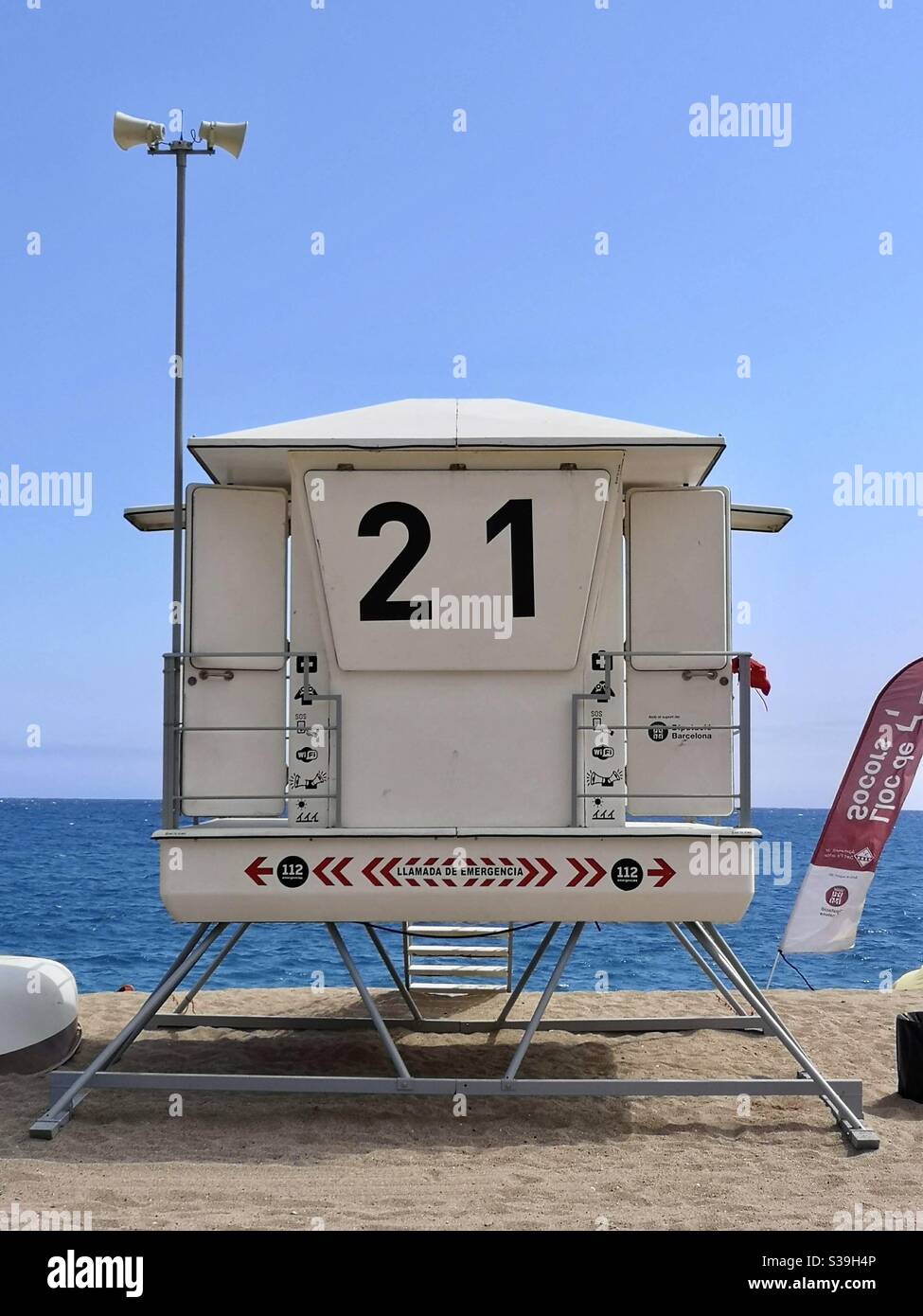 Lifeguard rescue hut on Spanish beach, number 21 Stock Photo