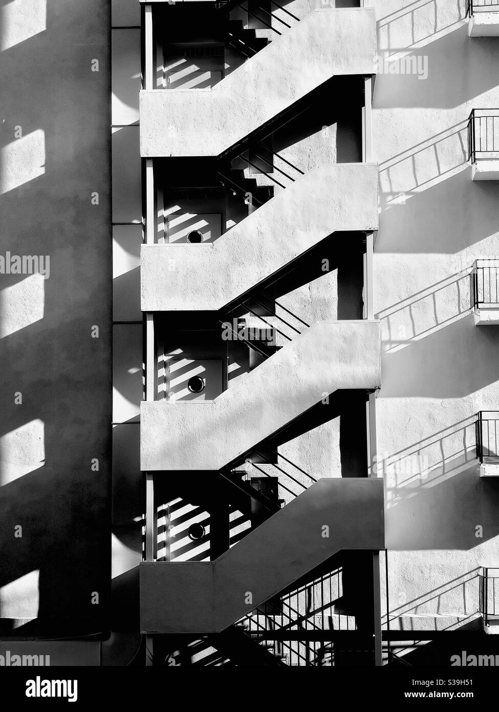 Black & white building high contrast, geometric- light and shadows Stock Photo