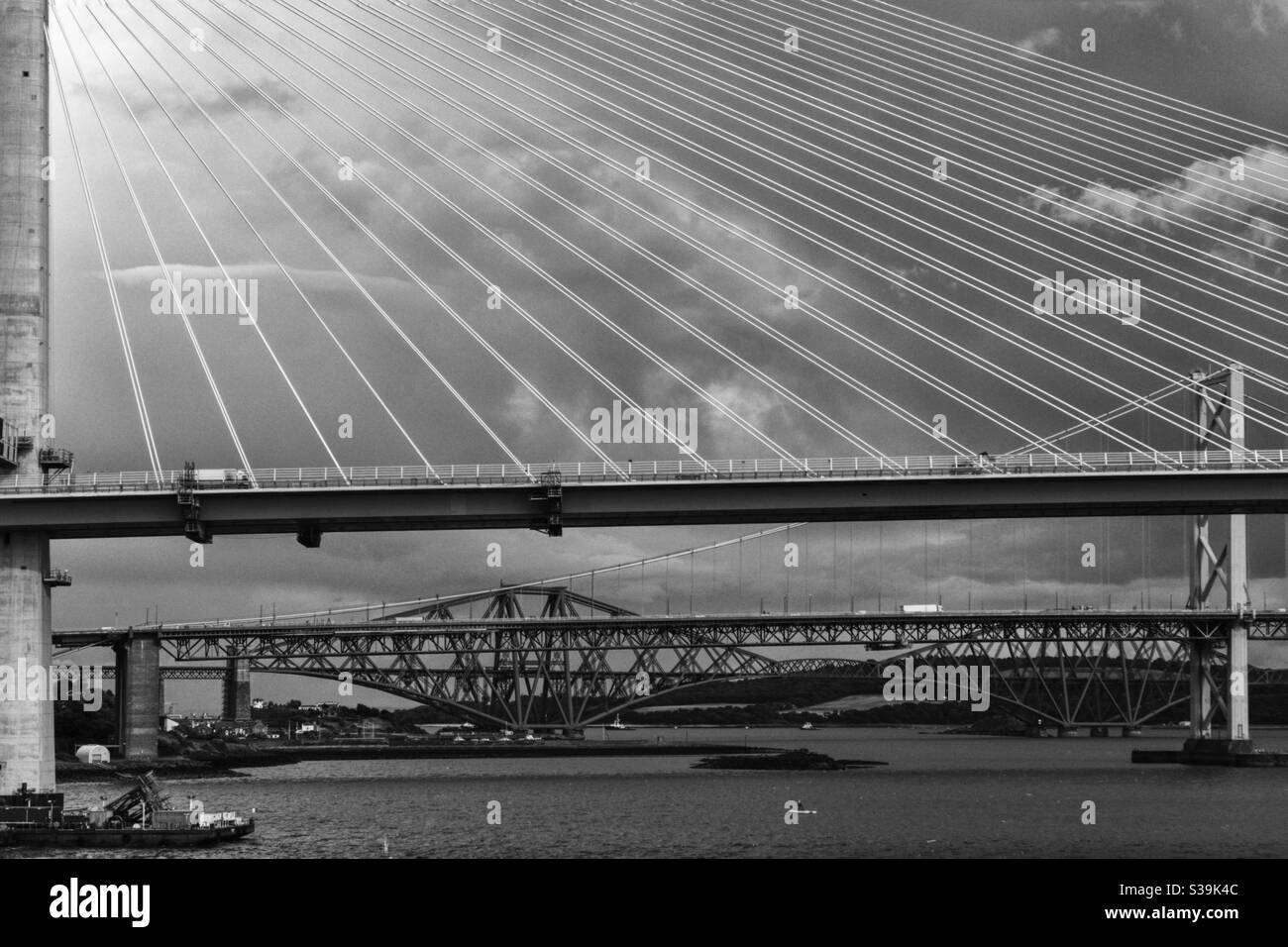 The Forth bridges over the River Forth in Edinburgh, Scotland. - Smartphone Captured Stock Image