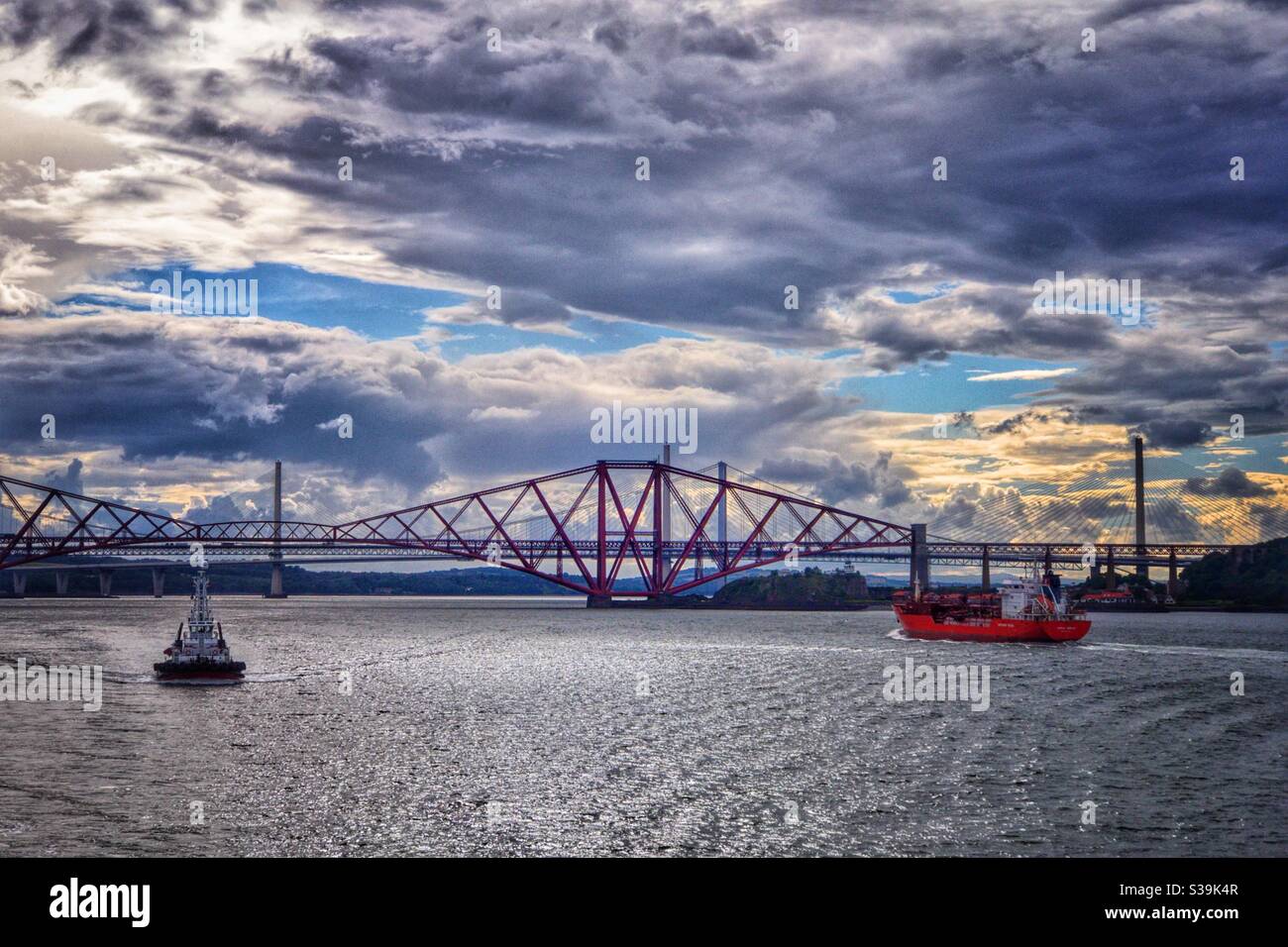 The Forth bridges over the River Forth in Edinburgh, Scotland. - Smartphone Captured Stock Image