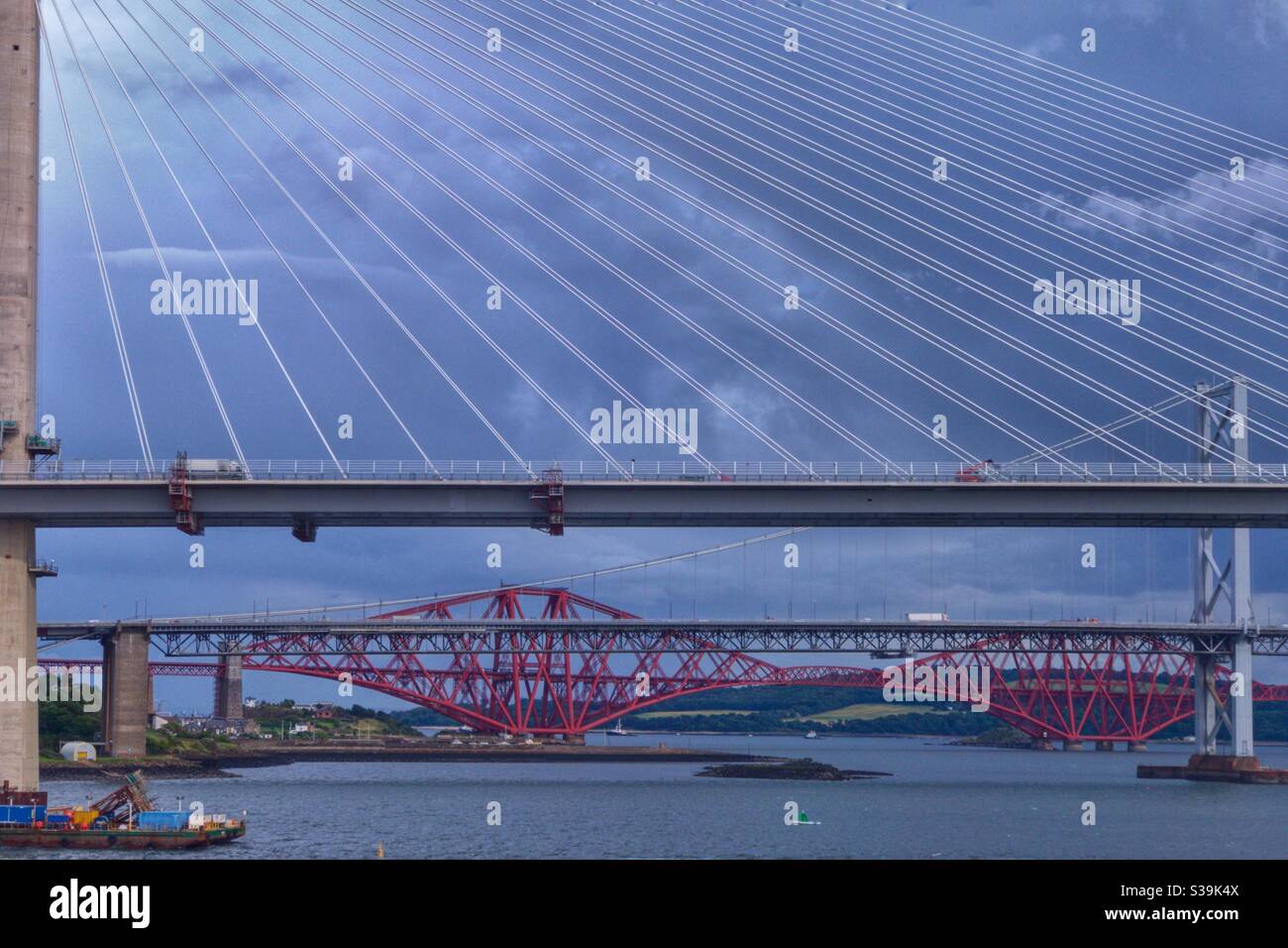 The Forth bridges over the River Forth in Edinburgh, Scotland. - Smartphone Captured Stock Image