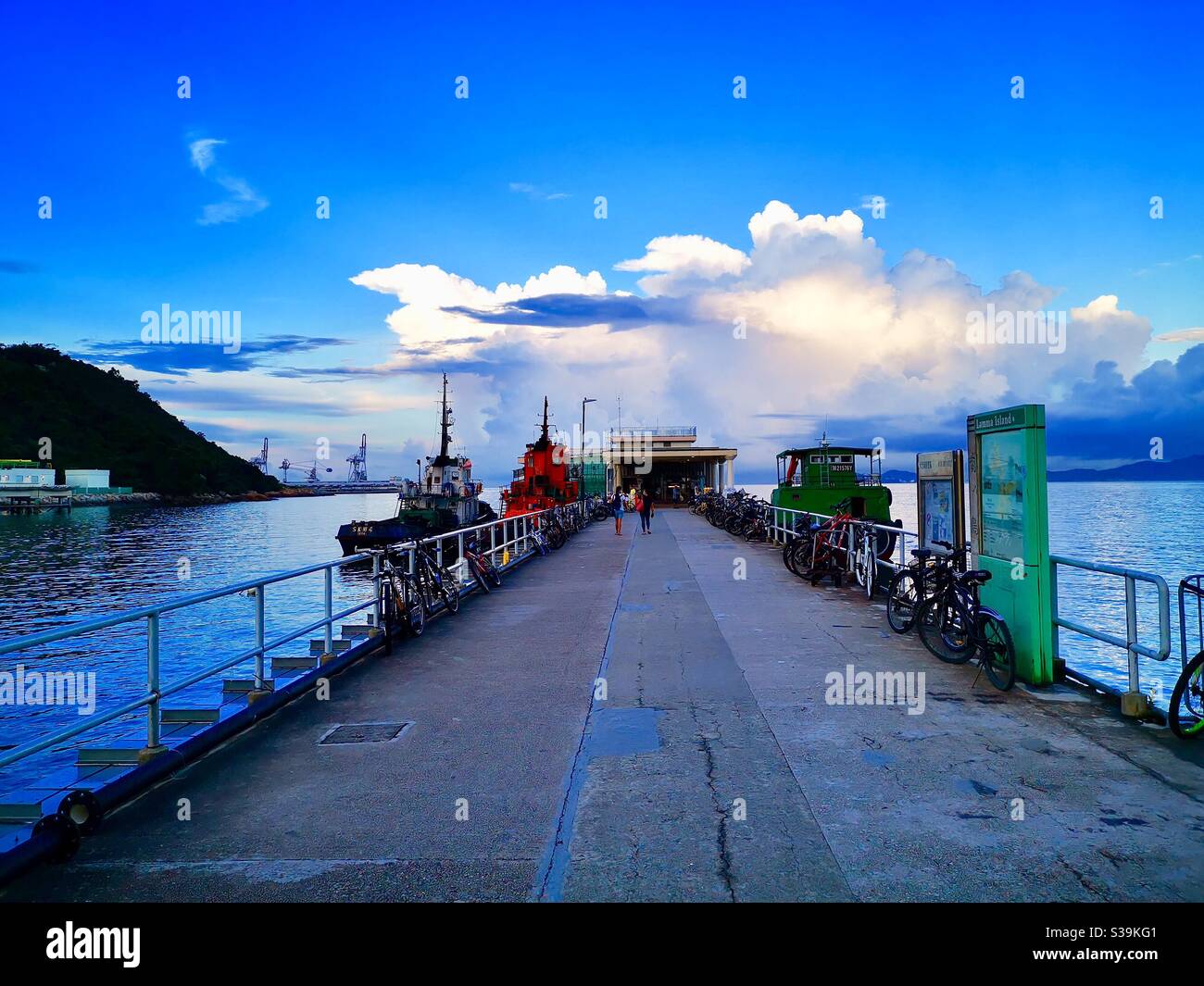 Yung Shue Wan pier after sunrise. - Smartphone Captured Stock Image