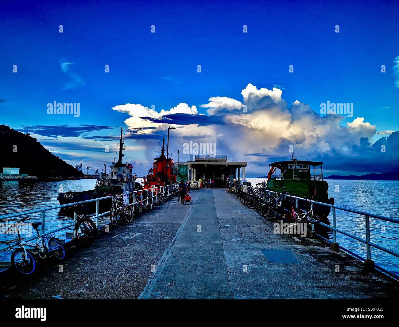 Yung Shue Wan pier after sunrise. - Smartphone Captured Stock Image