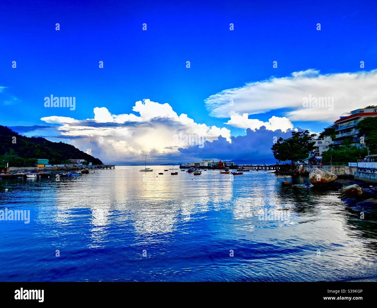 A scenic morning in Yung Shue Wan on Lamma island in Hong Kong. - Smartphone Captured Stock Image