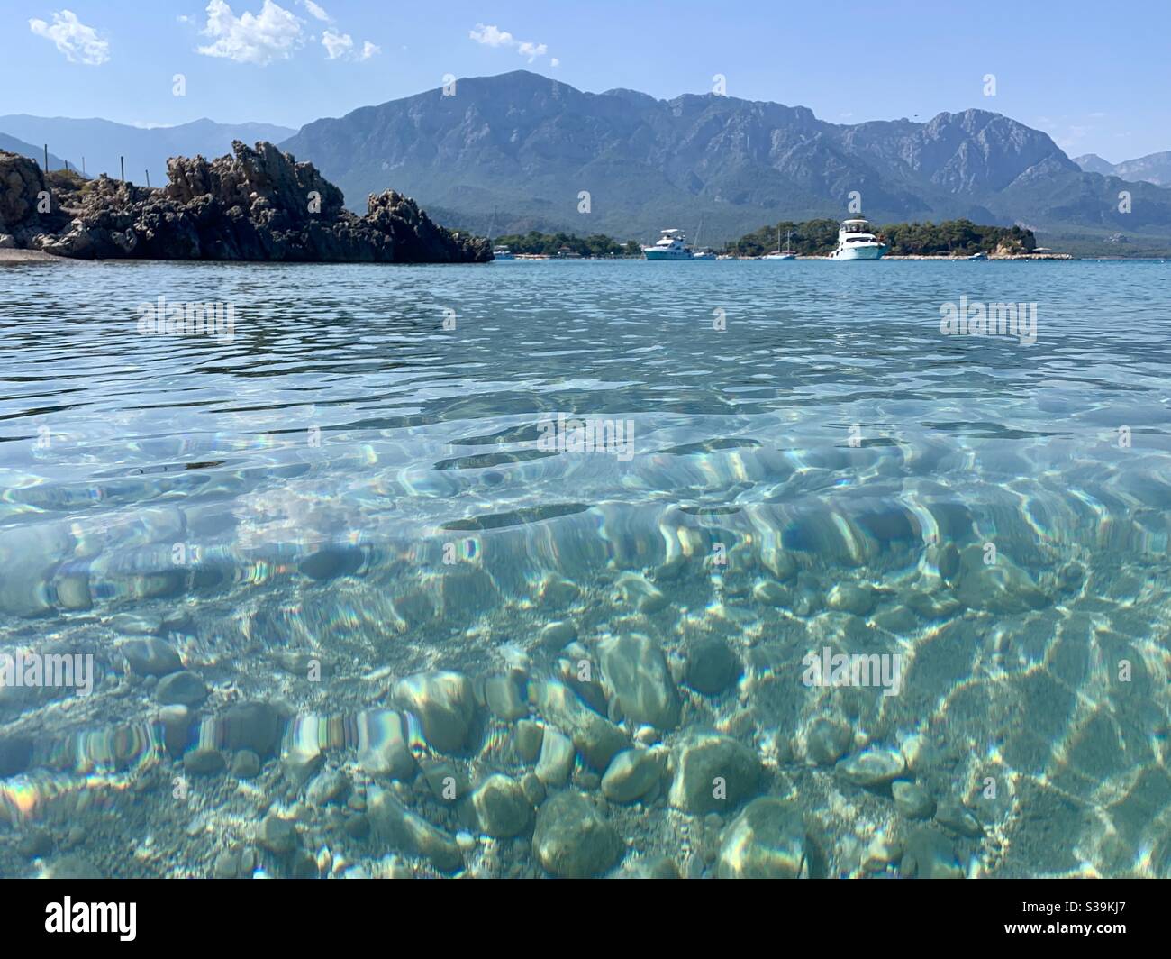 View from moonlight bay over to the mountains - Smartphone Captured Stock Image