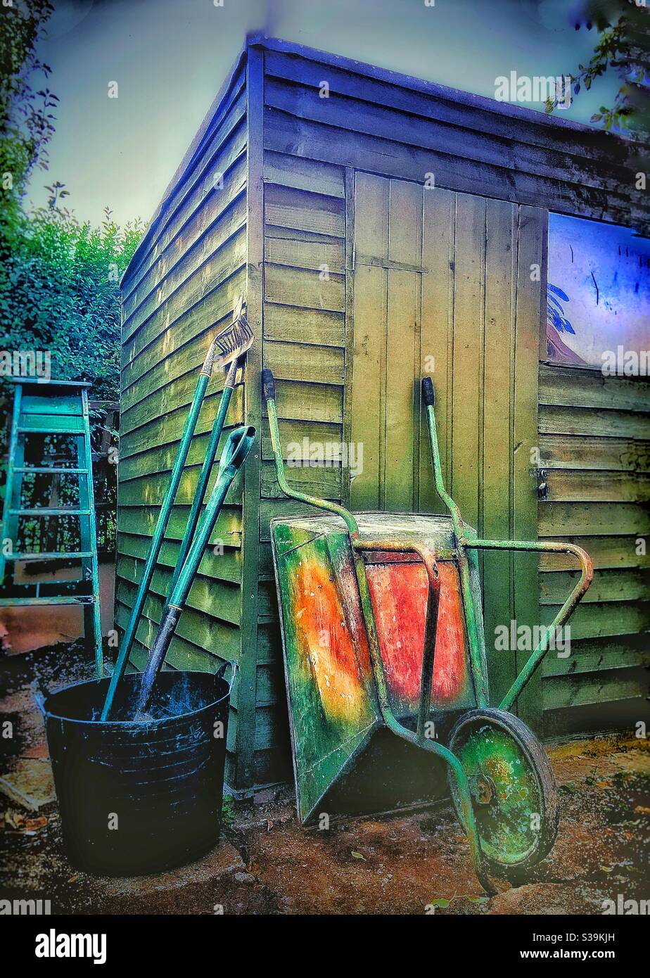 Garden shed and tools. - Smartphone Captured Stock Image