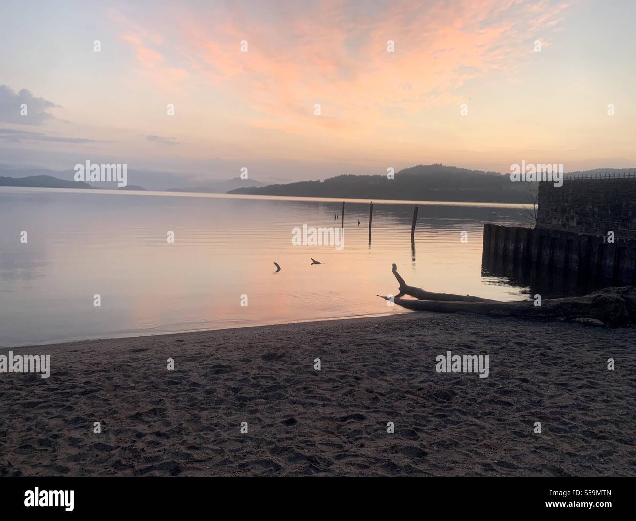 Pink sunrise Loch Lomond Stock Photo