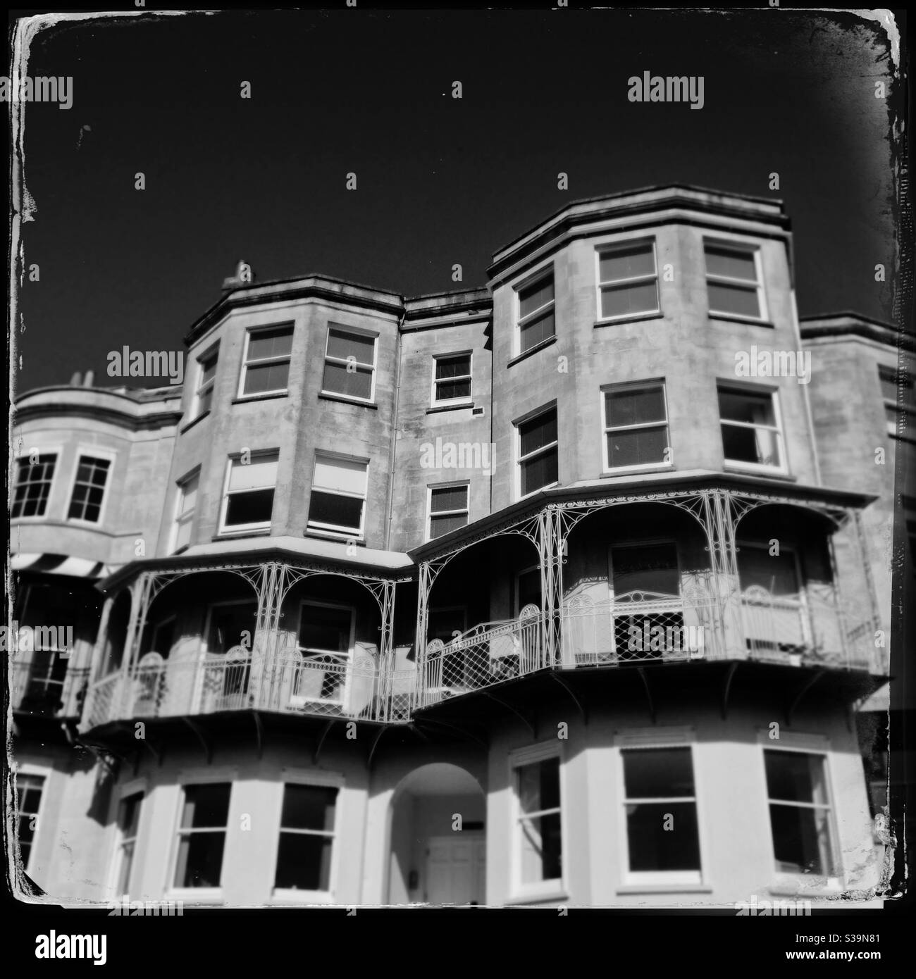 A faux tintype photograph of Georgian houses in Clifton, Bristol, UK - Smartphone Captured Stock Image