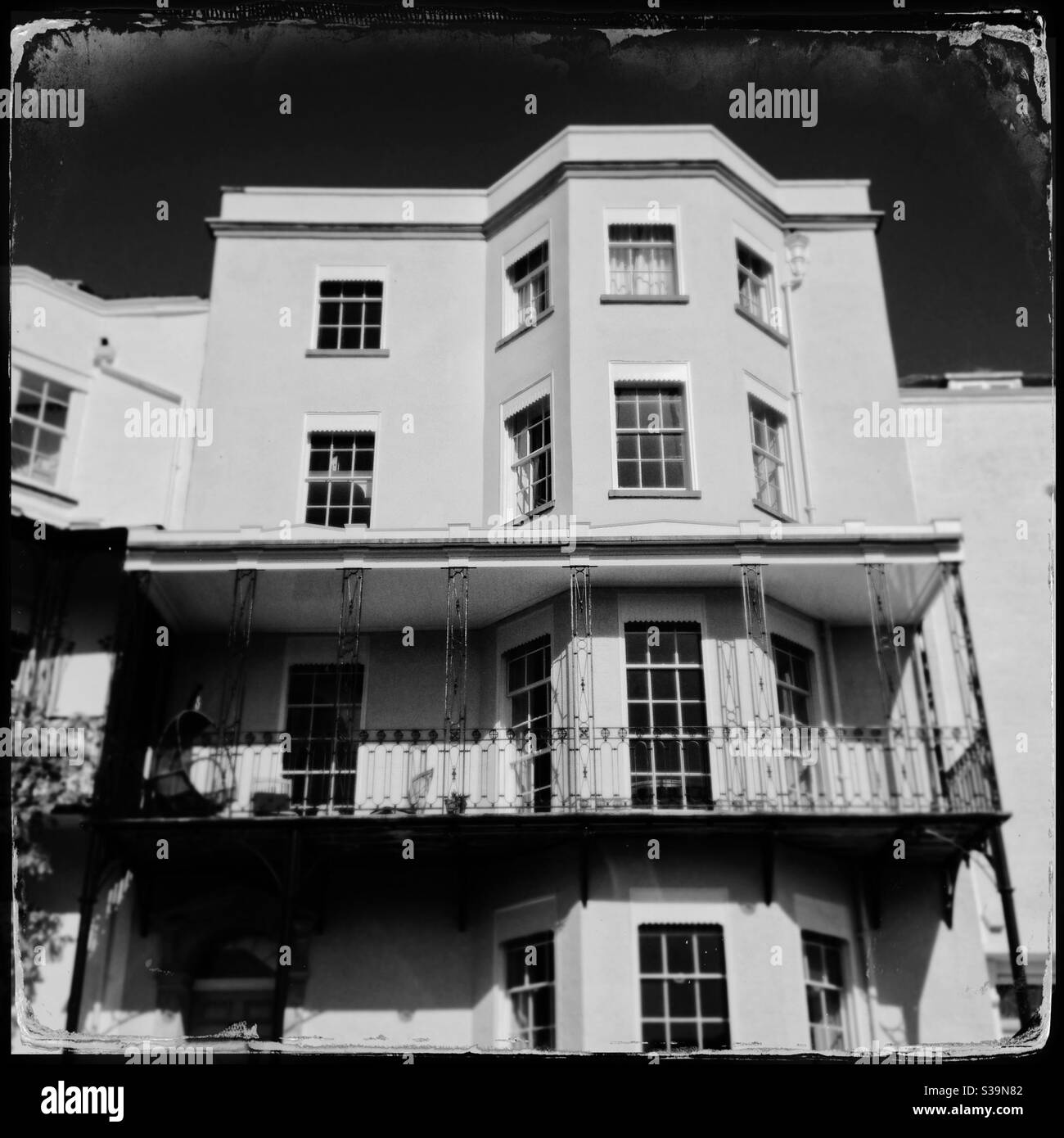 A faux tintype photograph of Georgian houses in Clifton, Bristol, UK - Smartphone Captured Stock Image