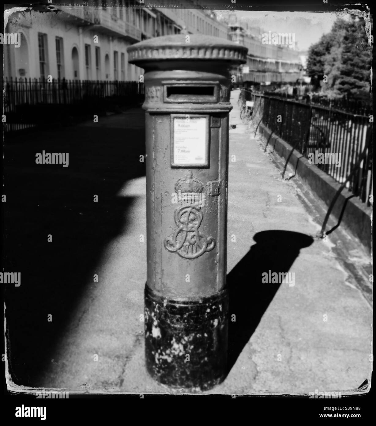 A faux tintype photograph of a pillar box dating from the reign of Edward VII in Clifton, Bristol, UK - Smartphone Captured Stock Image