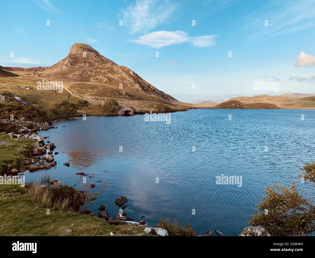 Lake view at Cregennan lake in Snowdonia, Wales. Stock Photo