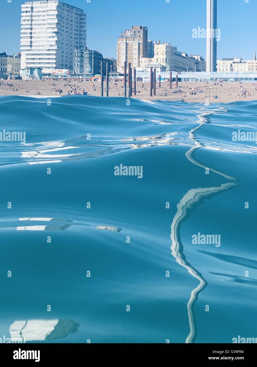 View towards Brighton beach from the water - Smartphone Captured Stock Image