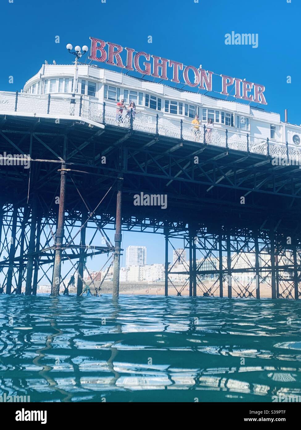 View of Brighton pier from the water - Smartphone Captured Stock Image