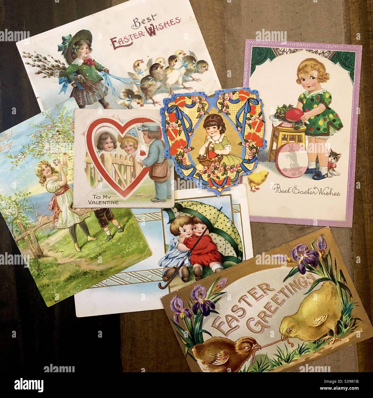 Collection of vintage greeting cards. - Smartphone Captured Stock Image