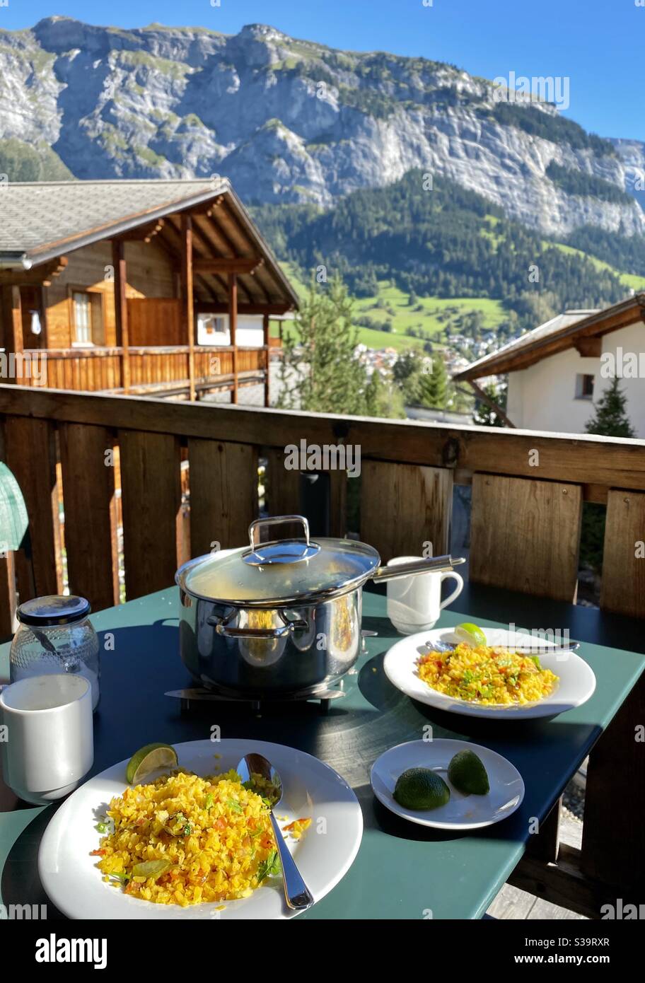 Breakfast in balcony with Mountain View - Smartphone Captured Stock Image