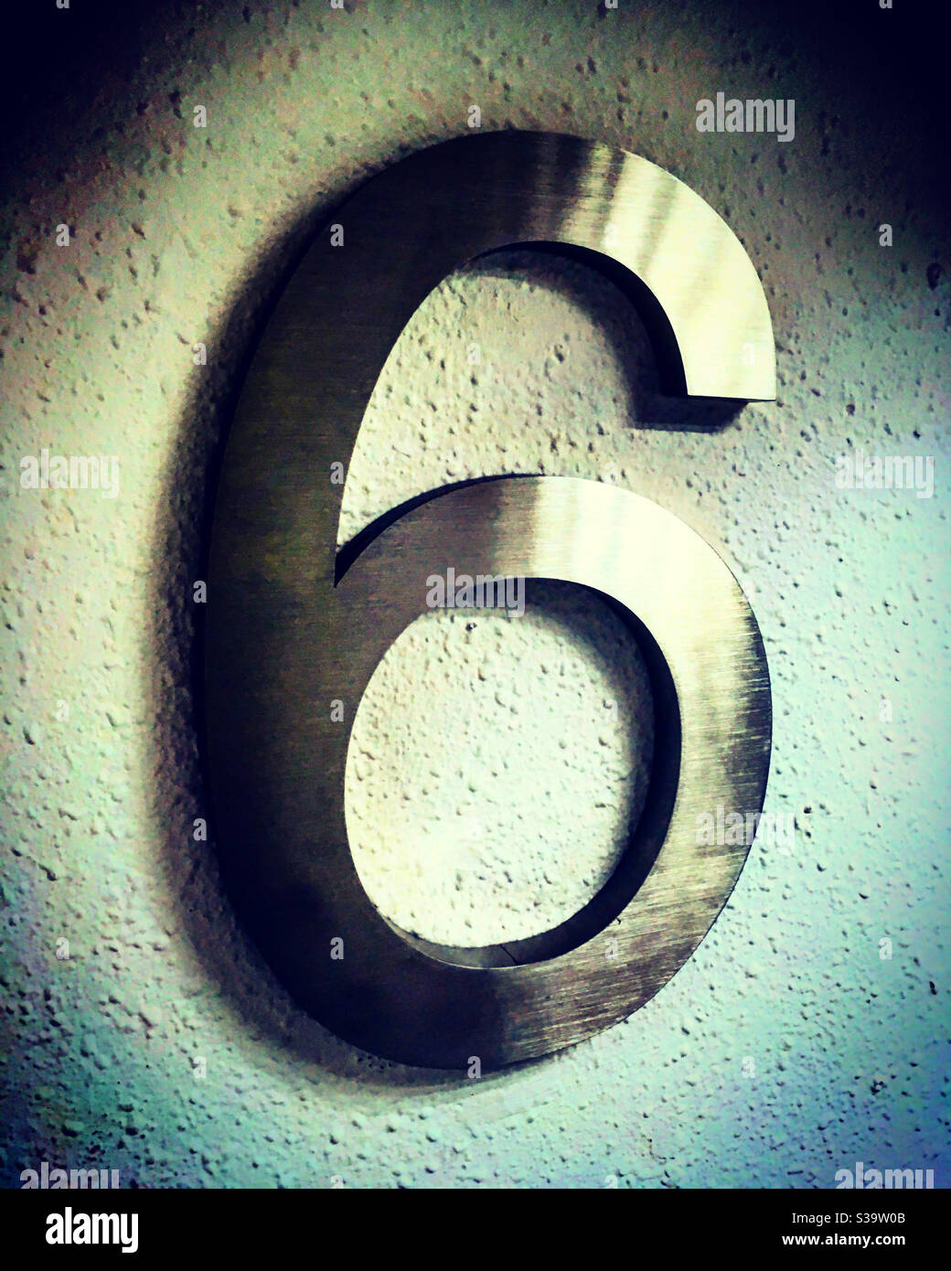 number 6 in 3D volume with silver texture - Smartphone Captured Stock Image