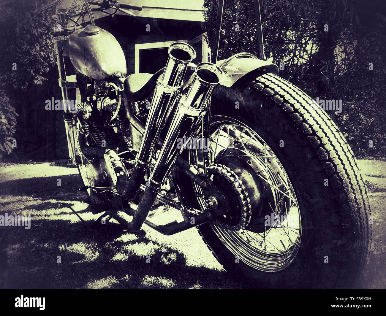 Retro 1970’s hardtail chopper motorcycle Stock Photo