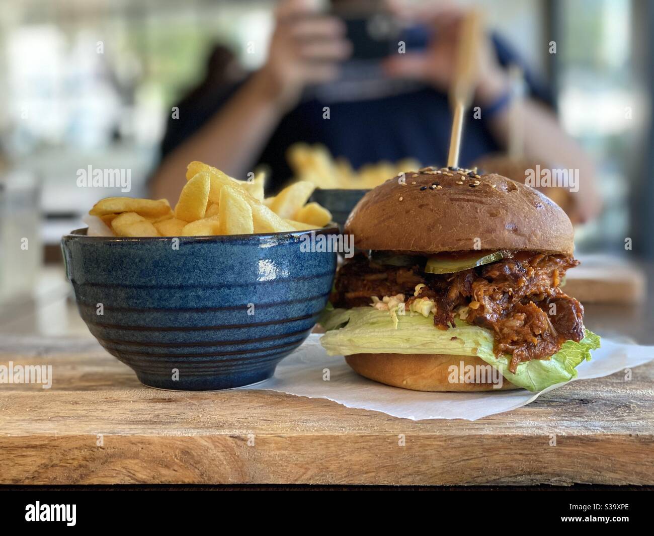 hamburger with fries Stock Photo