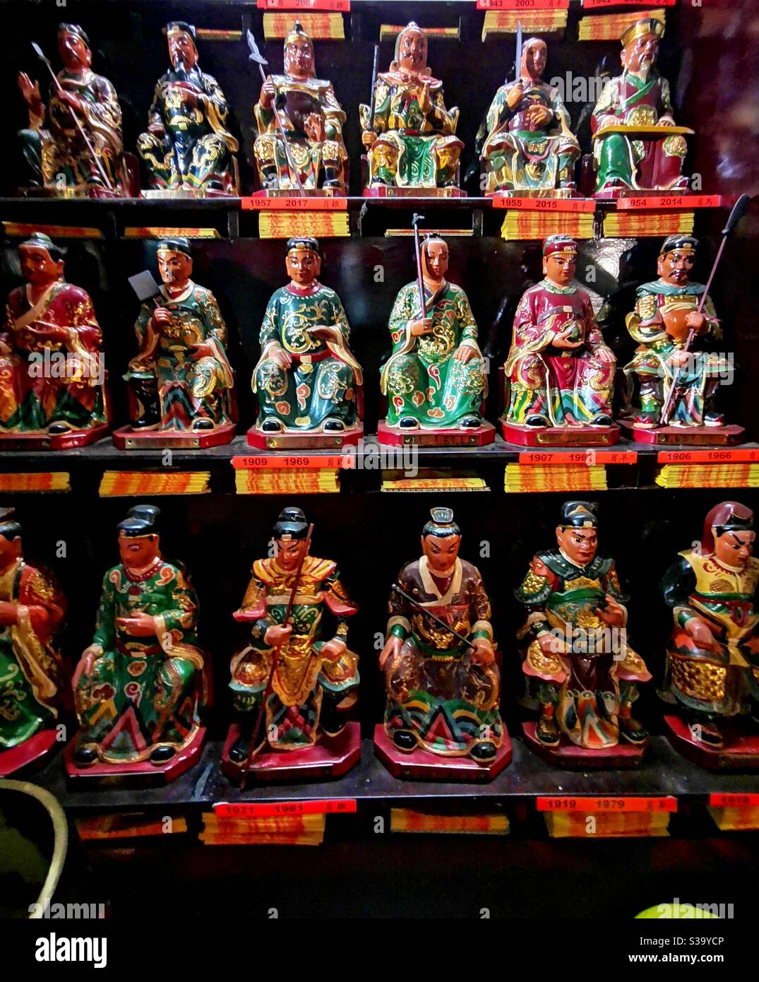 Wall of deities in the beautiful Hung Shing temple in Ap Lei Chau, Hong Kong. Stock Photo
