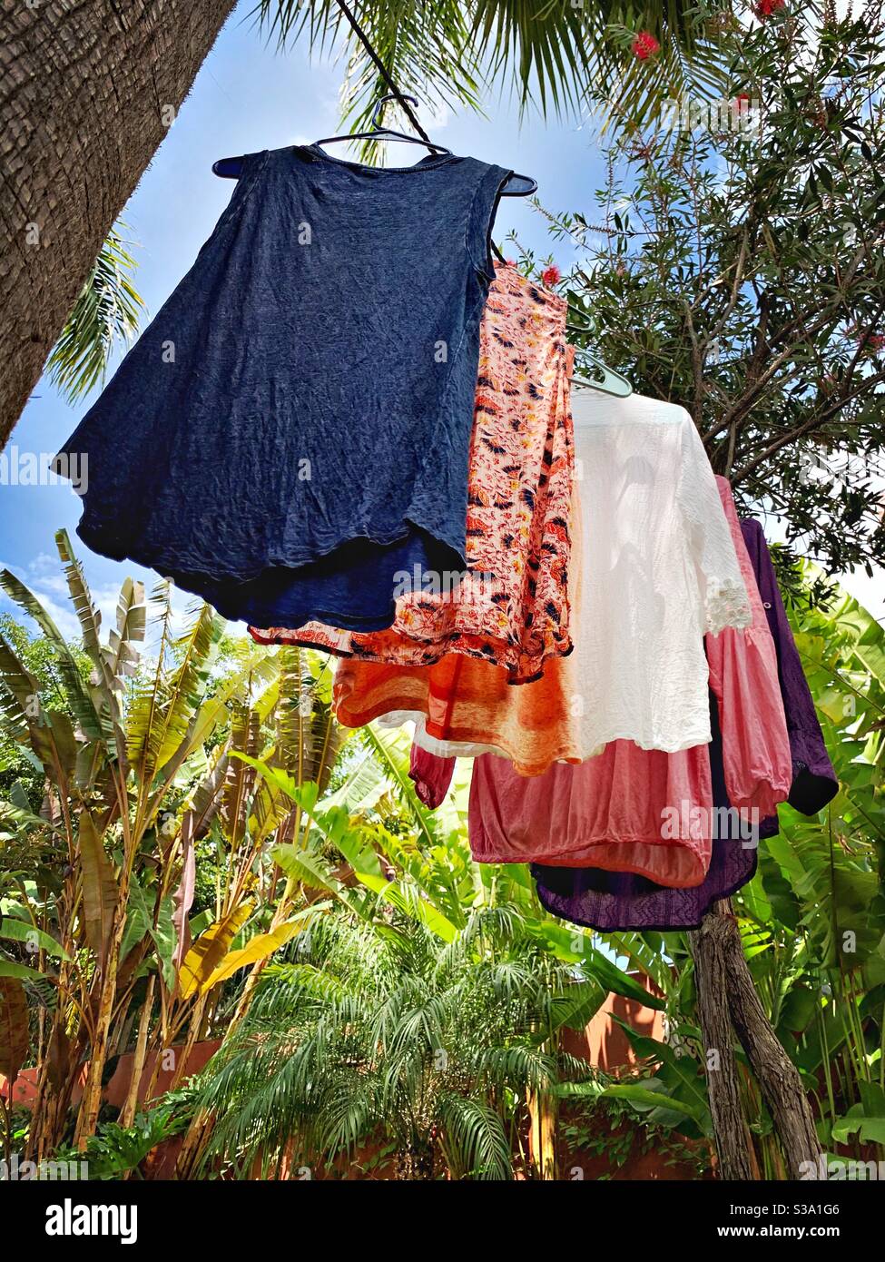 Laundry is drying outdoors in the fresh air on a line Stock Photo Alamy