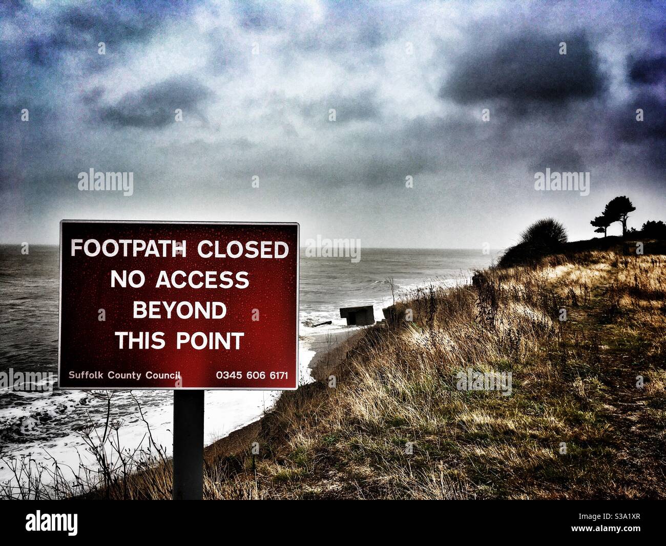 Footpath closed due to coastal erosion - Smartphone Captured Stock Image