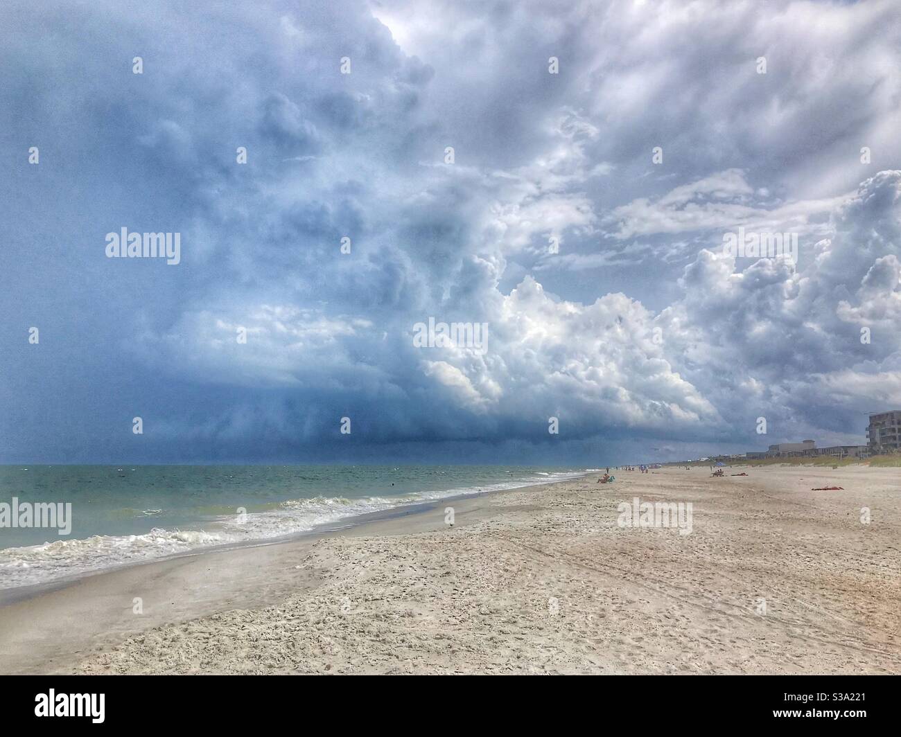 Summer thunderstorm rolling out over the ocean, Jacksonville Beach, Florida Stock Photo