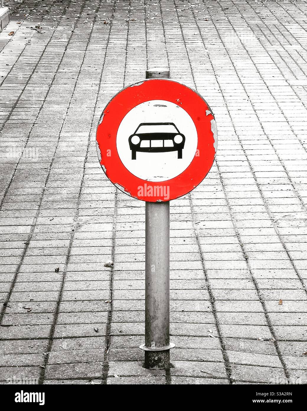 No vehicles - sign in Switzerland - Smartphone Captured Stock Image