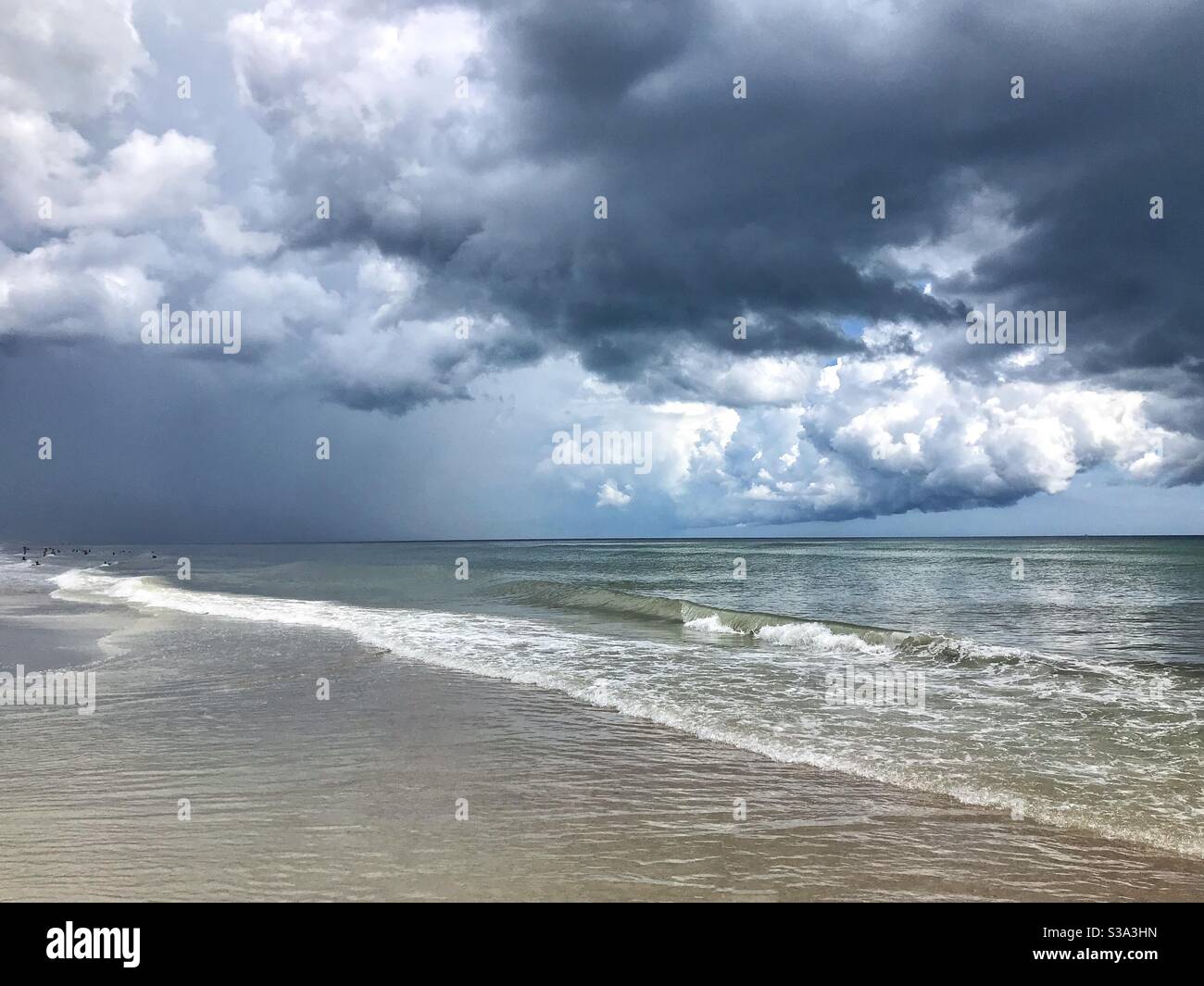 Summer thunderstorm over the beach and ocean, Jacksonville Beach, Florida - Smartphone Captured Stock Image