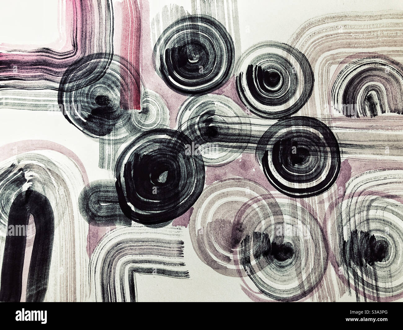 Hand painted patterns with brush and ink - Smartphone Captured Stock Image