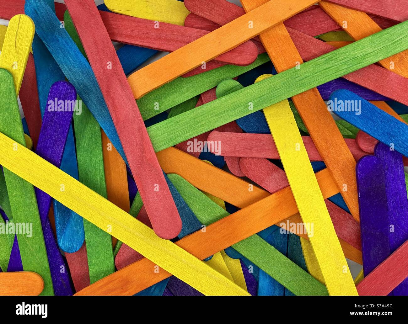 Colourful wooden sticks. Close up. No people. Stock Photo
