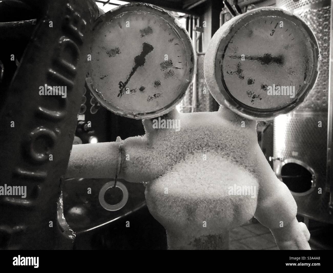 Frosted CO2 canister in a winery, Catalonia, Spain. - Smartphone Captured Stock Image
