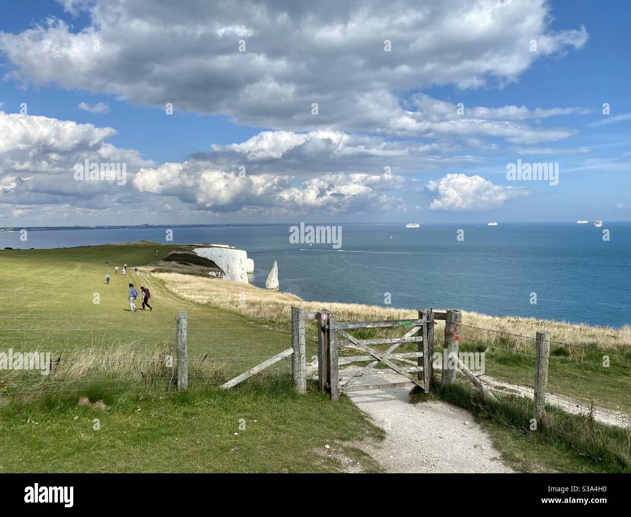 View of Old Harry Rocks from Ballard Down in September 2020 Stock Photo